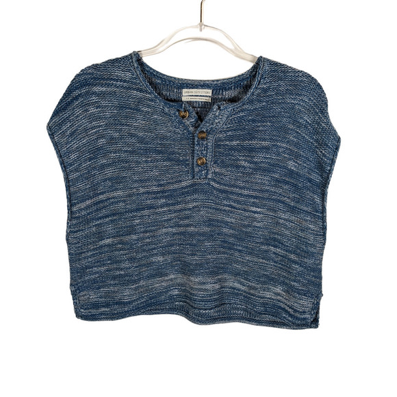 Urban Outfitters Cropped Sweater Small Navy Blue Boxy Fit Buttons - Picture 1 of 6